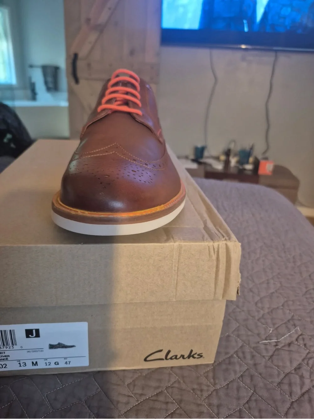 Clarks Men’s Brown Leather Wingtip Derby with White Sole